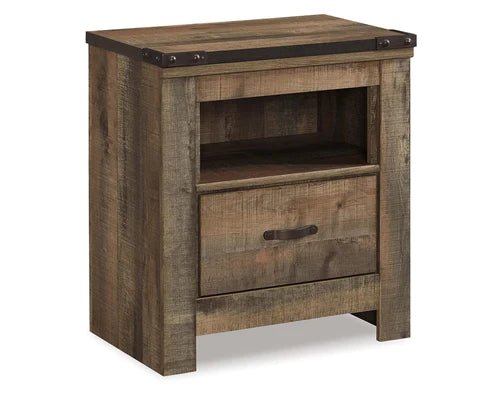 Trinell Rustic 1 Drawer Nightstand with USB Charing Stations, Warm Brown - Bircata