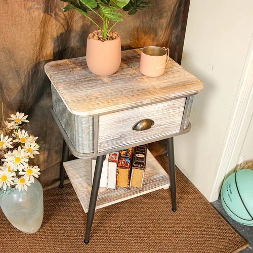 Nightstands Farmhouse Nightstand Bedside Table with Storage Drawer and Shelf, Small End Side Table - Bircata