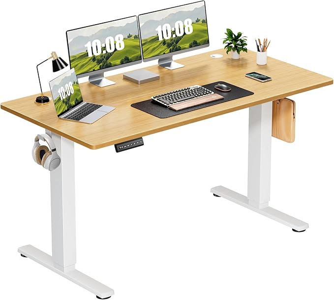 Adjustable Height, 63inch Electric Sit Stand up Desk for Home Office, Modern Rising Work Table for Computer Laptop, Lift Gaming Desk Sturdy Ergonomic Workstation, Rust Brown