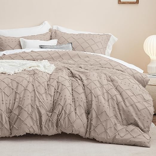Boho Comforter Set - White Tufted Shabby Chic Bedding Comforter Set