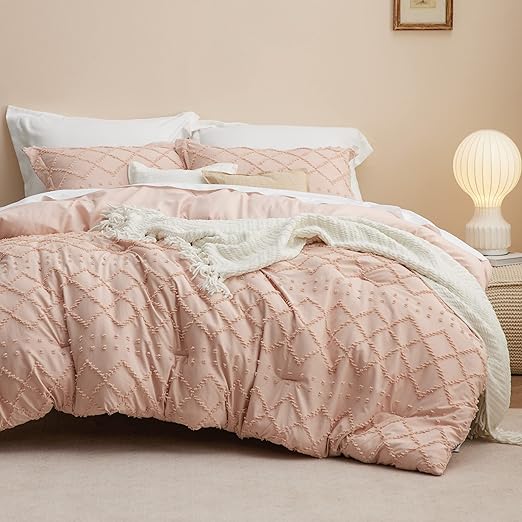 Boho Comforter Set - White Tufted Shabby Chic Bedding Comforter Set