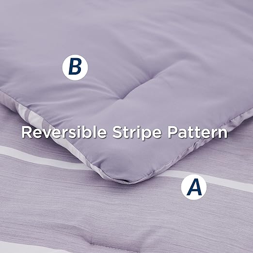 Bedding Sets Queen 7 Pieces, Striped Blue Comforter Set Queen