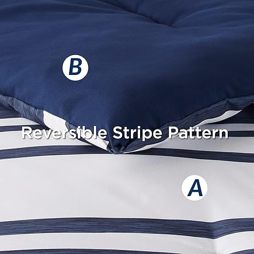 Bedding Sets Queen 7 Pieces, Striped Blue Comforter Set Queen