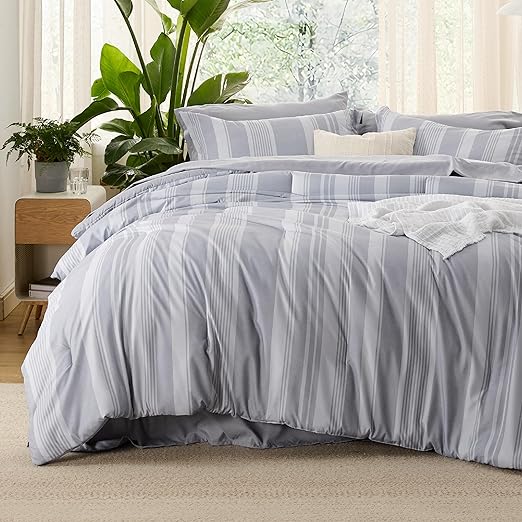 Bedding Sets Queen 7 Pieces, Striped Blue Comforter Set Queen