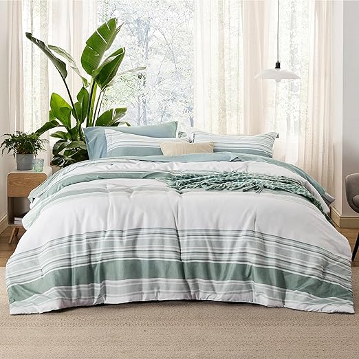 Bedding Sets Queen 7 Pieces, Striped Blue Comforter Set Queen