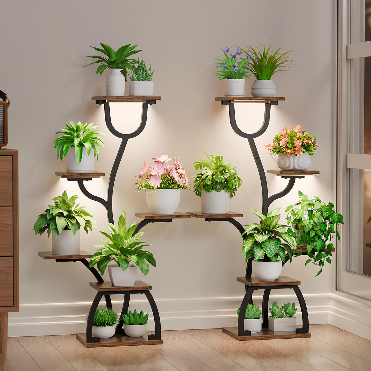 2-pack black metal plant shelf for small spaces