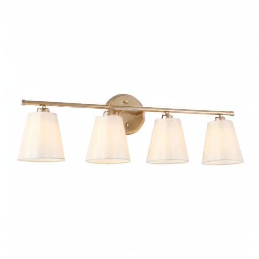 Gold Bathroom Light Fixtures, 4 Light Modern Vanity Lights with White Fabric Shades
