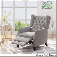 Knight Home Diana Wingback Recliner, Gray + Dark Brown