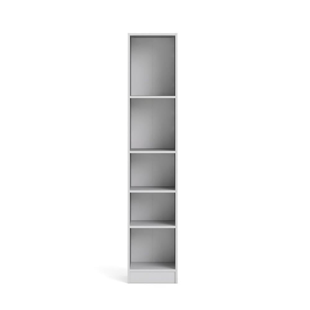 5 Shelf Narrow Contemporary Bookcase in White