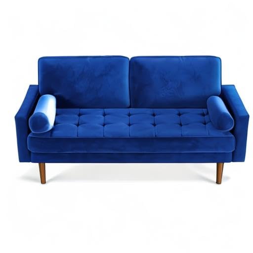 Loveseat Sofa, 58" Blue Velvet Couch Small Couch Love Seat Sofa with Tufted Seat
