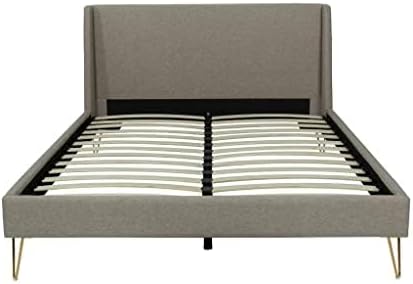 Upholstered Bed Frame with Unique Angled Brass Legs | Easy to Assemble