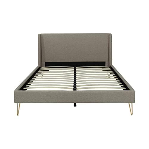 Upholstered Bed Frame with Unique Angled Brass Legs | Easy to Assemble