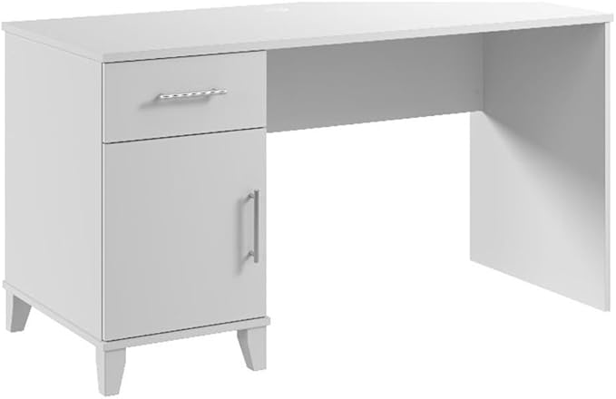 Somerset 54W Office Desk with Drawer and Storage Cabinet in Ash Gray | Computer Table for Home Office Workspace