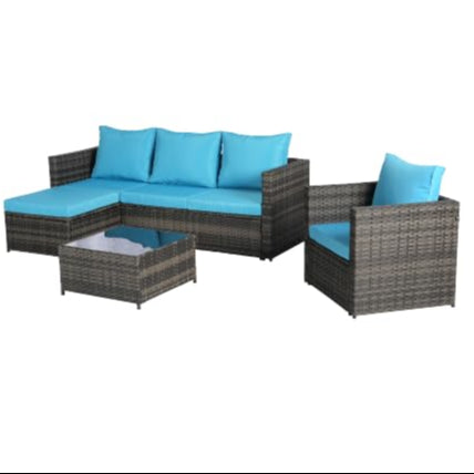 3-Piece L-Shaped Outdoor Sectional Sofa Set with Coffee Table - All-Weather Wicker Patio Furniture