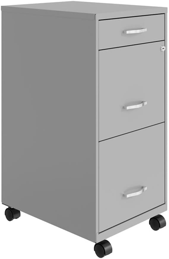 3 Drawer Metal Mobile File Cabinet with Lock, Letter Size, Silver, Partially Assembled