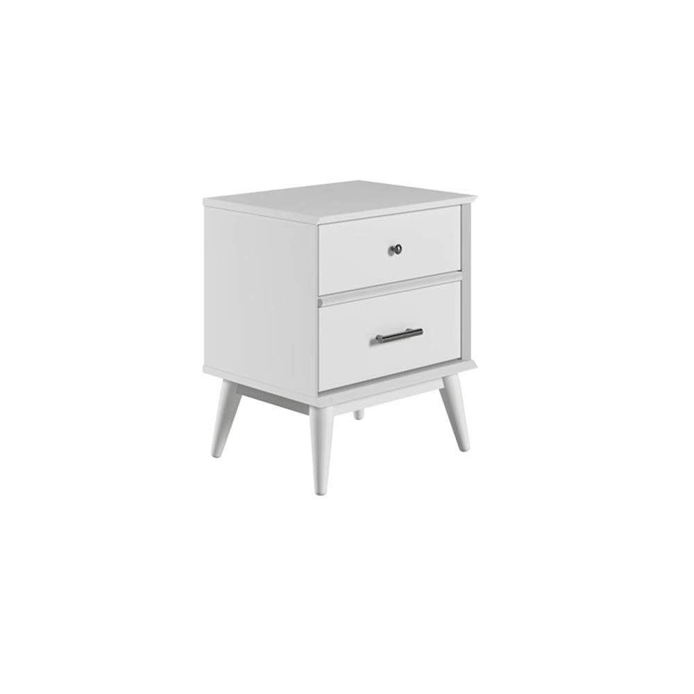 Mid-Century Two Drawer Nightstand/Constructed of Solid Wood/White Finish