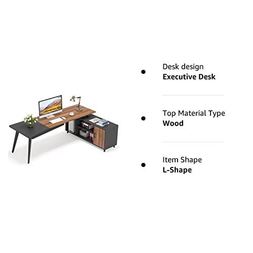 L-Shaped Executive Computer Desk – 78.74" Large Office Desk with File Cabinet