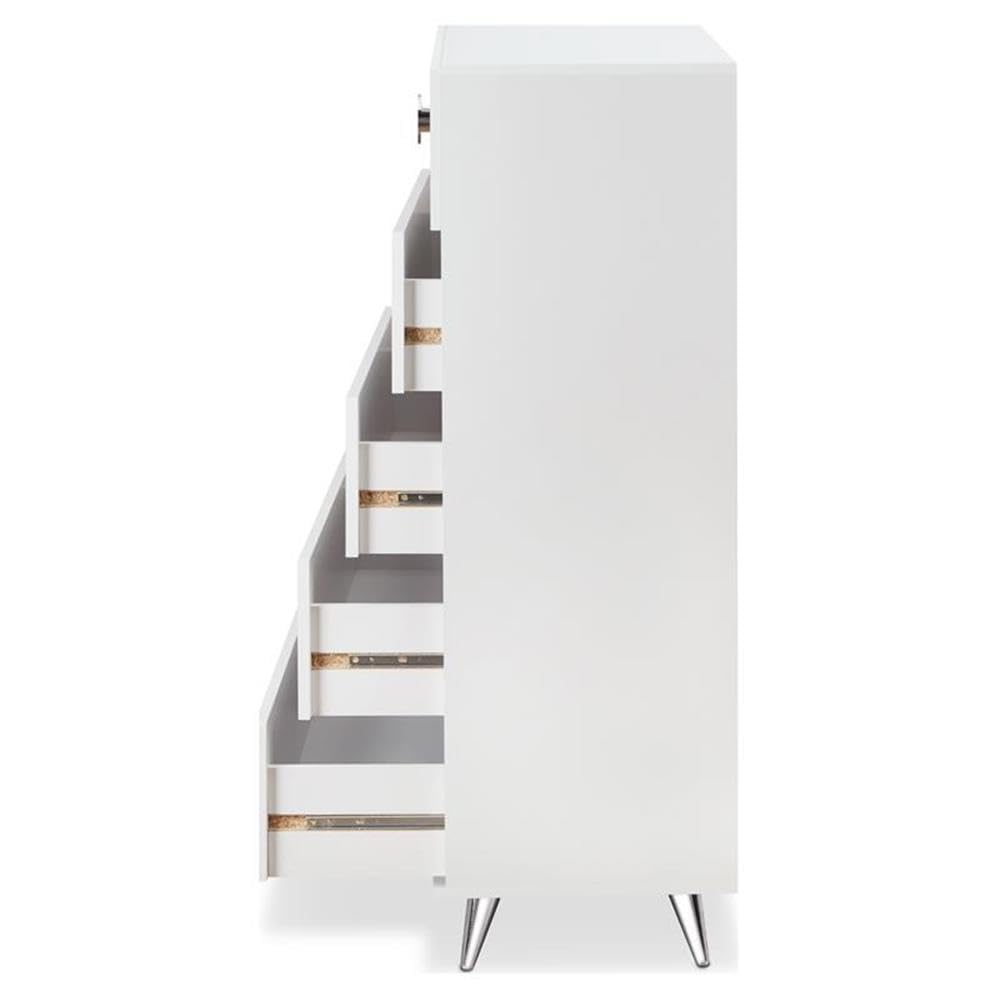 Acme Elms Wooden Rectangular Chest with 5 Storage Drawers in White and Chrome