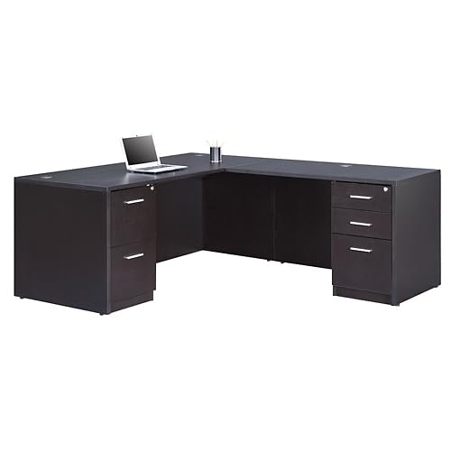 at Work Reversible L Shaped Executive Office Desk - Durable Laminate Computer Desk