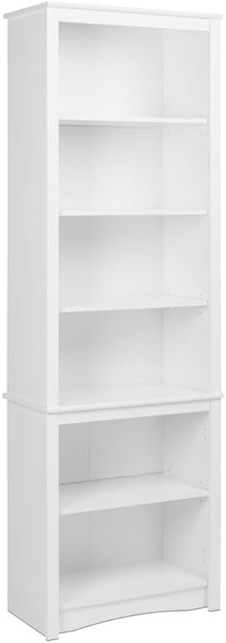 Sonoma Tall 6-Tier Bookcase 80"H with 2 Adjustable Shelves, White Storage Cabinet, Modern Display Cabinet, Bookshelf with Storage Shelves for Home Office, Living Room, Bedroom Organizer