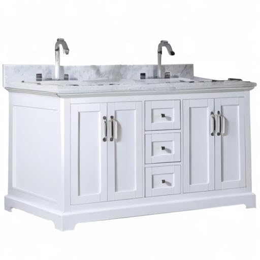 Mareo 60" Solid Wood Double Sink Bathroom Vanity | Marble Countertop & Backsplash