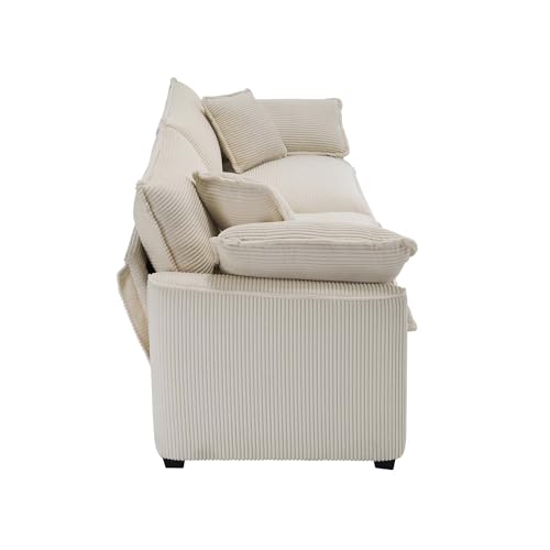 Modern Fabric Living Room Sofa Set - 2-Seat Loveseat & 3-Seat Couch in Light Beige Corduroy