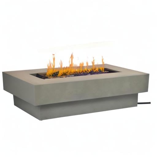BAIDE HOME Outdoor Low Profile Fire Table, 48 - inch Rectangle Propane Gas Fire Pit Table, 50,000 BTU Modern Firepit w/Lid, Fire Glass, Cover, Pre - Attached 10ft Propane Hose, Flint Gray - Bircata