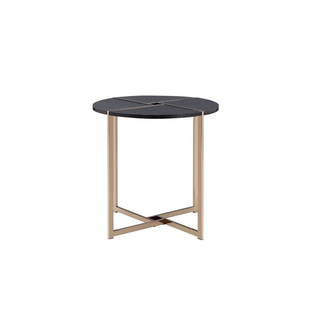 Bromia Round Wooden End Table in Black and Champagne