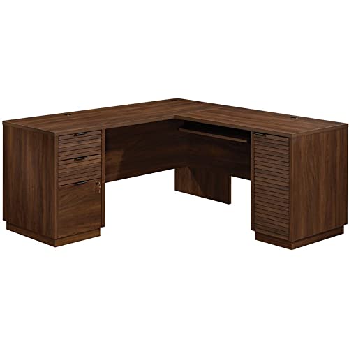 Mahogany L-Shaped Office Desk Set – 3 Piece Workstation with Hutch & Credenza