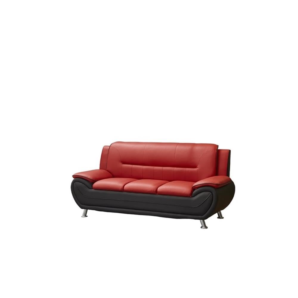 Modern Faux Leather Living Room Sofa - Black/Red