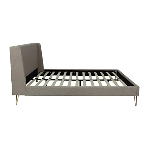 Upholstered Bed Frame with Unique Angled Brass Legs | Easy to Assemble