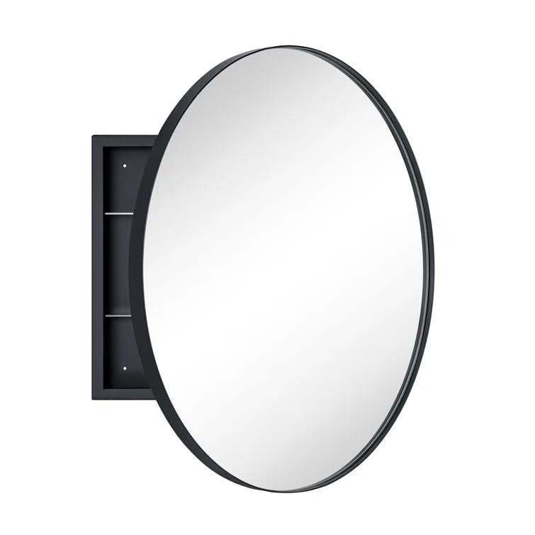 Mounted Oval Medicine Cabinet with Mirrored Door, Black