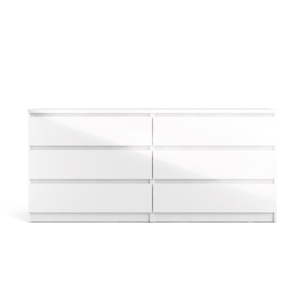 Modern Contemporary 6 Drawer Wide Double Bedroom Dresser in White High Gloss