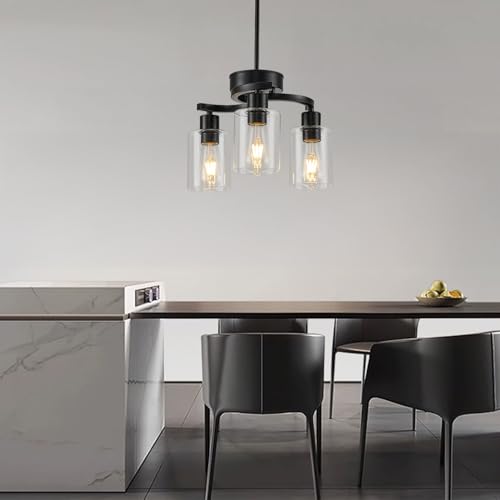3 Lights Farmhouse Black Chandeliers Adjustable Height Hanging Modern Industrial Ceiling Pendant Lights