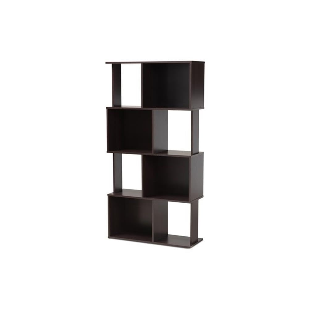 Riva Modern and Contemporary Dark Brown Finished Geometric Wood Bookshelf