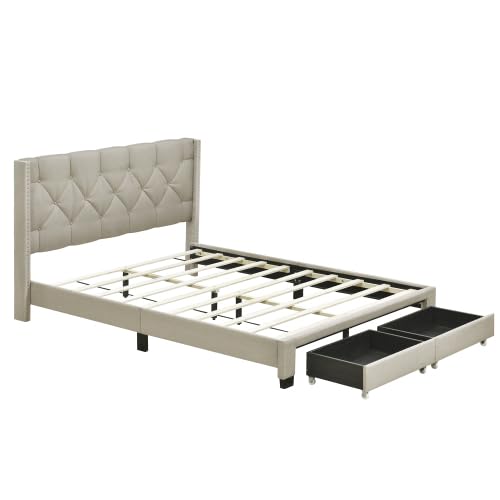 Queen Size Storage Bed Linen Upholstered Platform Bed