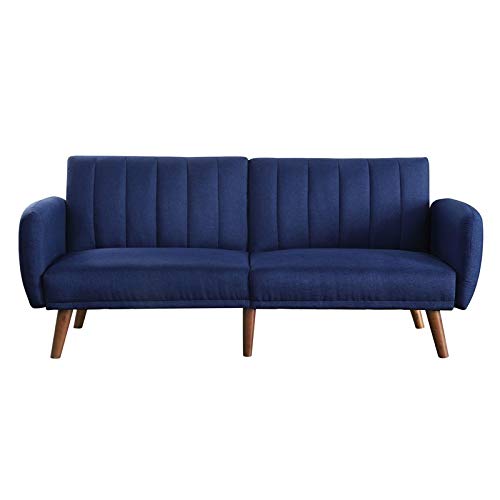 Bernstein Linen Fabric Tufted Upholstery Adjustable Sofa in Blue and Walnut