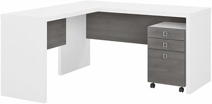 Business Furniture Echo L Shaped Desk with Mobile File Cabinet in Pure White