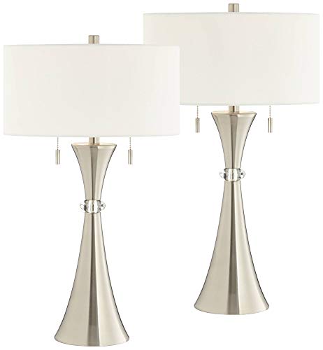 Rachel Modern Art Deco Table Lamps 28" Tall Set of 2 Concave Column Hourglass Silver