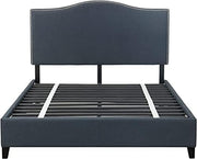 Upholstered Bed Frame Nickel Finish Nail Head Trim with Black Finish Wood Legs