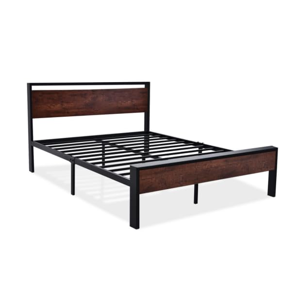Queen Size Platform Bed Frame with Wooden Headboard and Footboard
