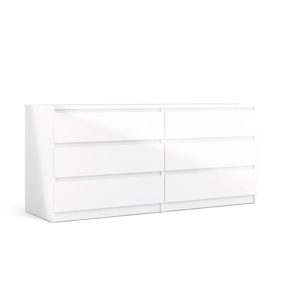 Modern Contemporary 6 Drawer Wide Double Bedroom Dresser in White High Gloss