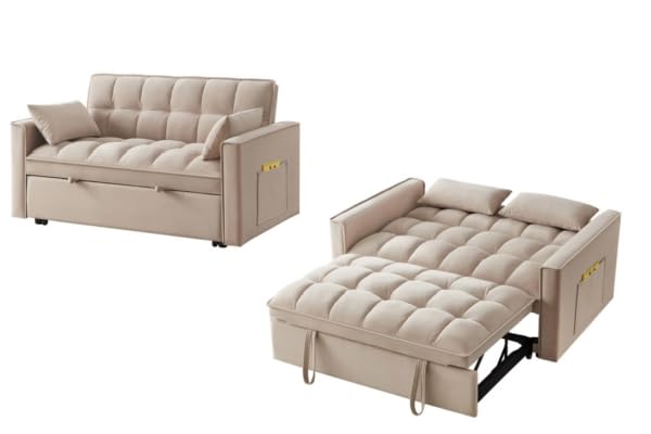 4-in-1 Convertible Loveseat Sleeper Sofa Bed with Storage Pockets - 52.5" Twin Size