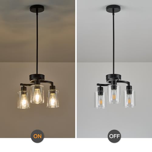 3 Lights Farmhouse Black Chandeliers Adjustable Height Hanging Modern Industrial Ceiling Pendant Lights
