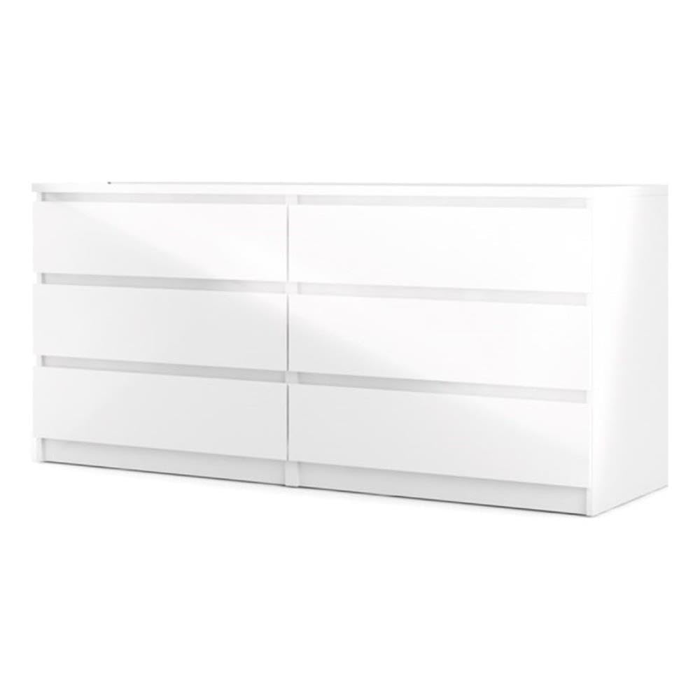 Modern Contemporary 6 Drawer Wide Double Bedroom Dresser in White High Gloss