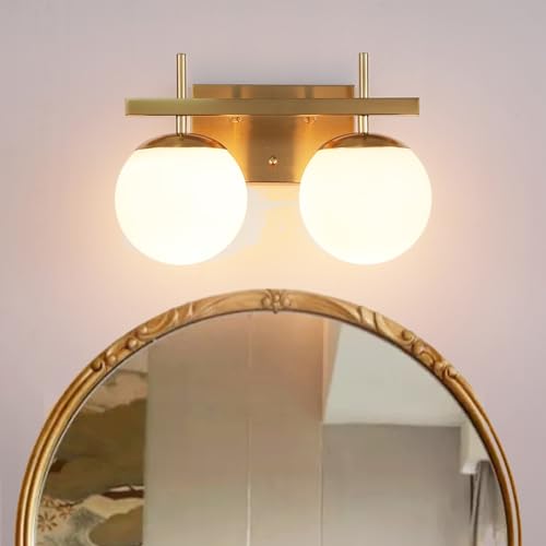 Gold Mid Century Modern Vanity Light Fixtures, 2 Light Bathroom Vanity Light,Globe