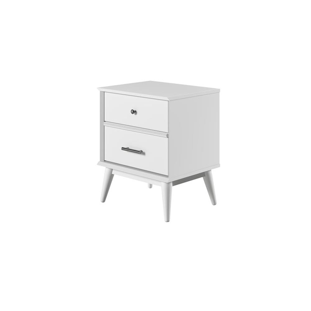 Mid-Century Two Drawer Nightstand/Constructed of Solid Wood/White Finish