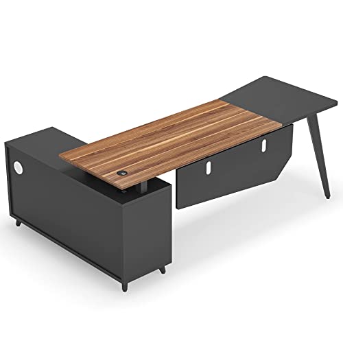 L-Shaped Executive Computer Desk – 78.74" Large Office Desk with File Cabinet