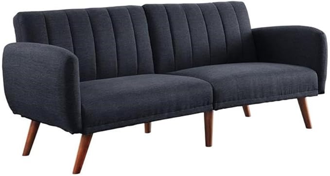 Bernstein Linen Fabric Tufted Upholstery Adjustable Sofa in Blue and Walnut