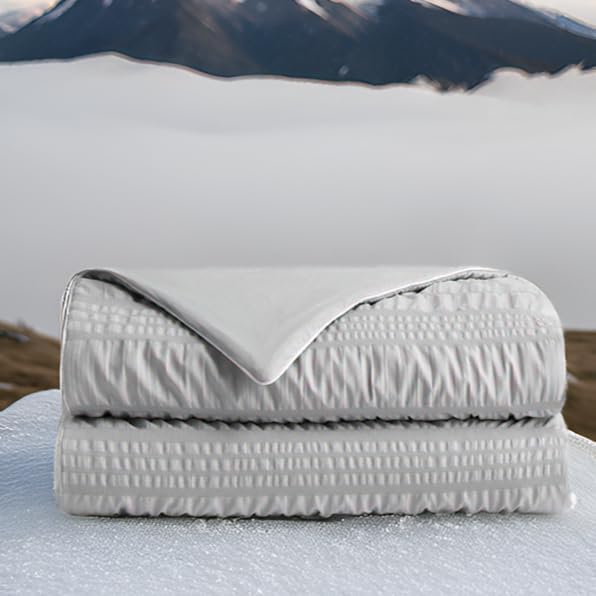 Seersucker Cooling Comforter Queen Size, Q-Max 0.6 Reversible Lightweight Cooling